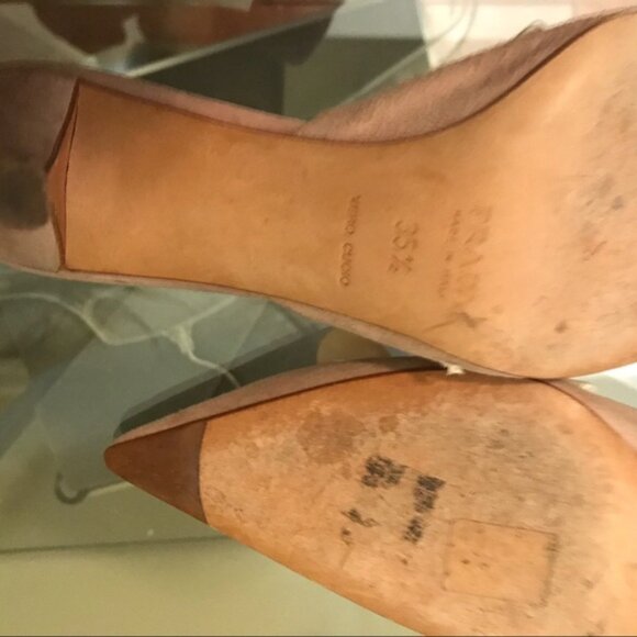 PRADA Vintage Suede Kitten Heel Mules Slides Shoes Pearl Shell Rose Blush Heels - Picture 6 of 8